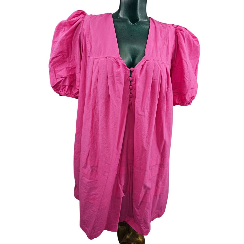 Karlie Hot Pink Oversize Puff Sleeves A Line Mini Dress Babydoll Women's M 2717